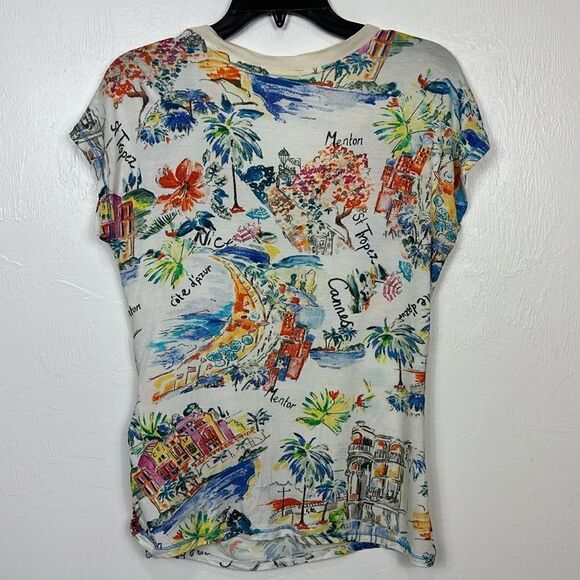 TINTA Lamia Knit V Neck French Sketch Tie Side T- Shirt Off White/Multi Size M - Picture 6 of 8